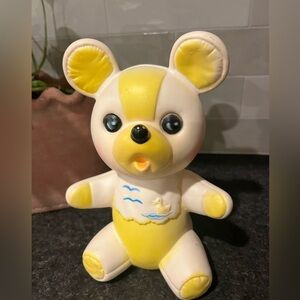 Vintage 8" SANITOY INC. Teddy Bear Rubber Squeak Toy - Kitsch Nursery Decor